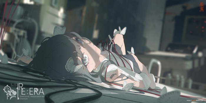Anime girl with butterflies and wires