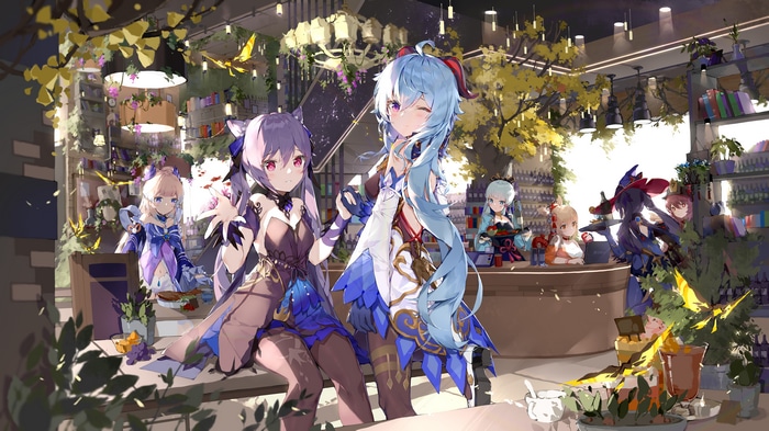 Genshin Impact Characters in a Cafe
