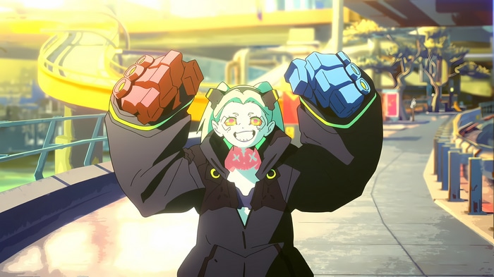 Rebecca from Cyberpunk: Edgerunners with cybernetic arms