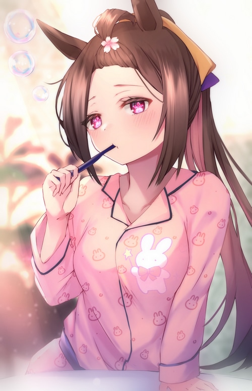 Sakura Bakushin O brushing teeth, Uma Musume Pretty Derby fan art