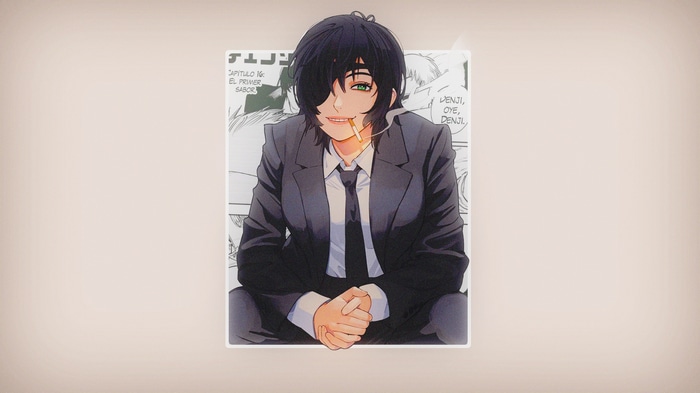 Himeno smoking in a suit from Chainsaw Man