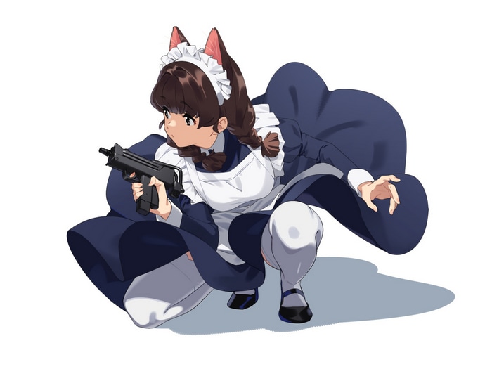 Cat girl maid with Uzi gun