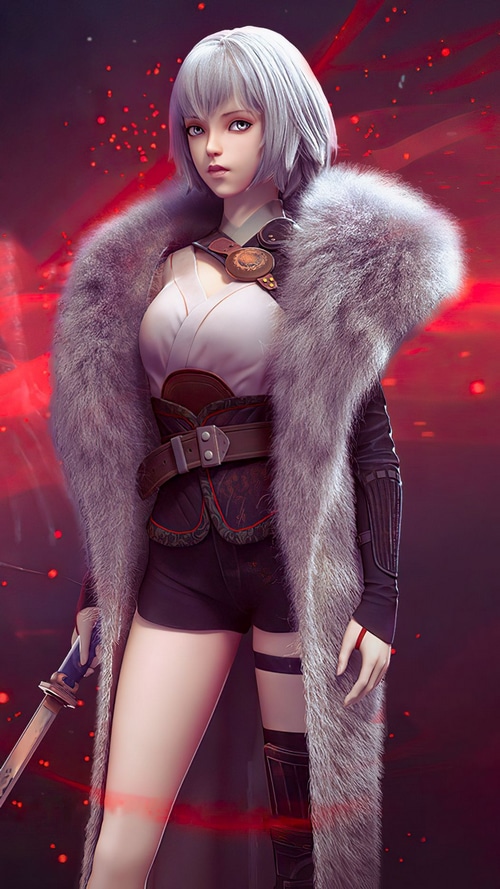 Ling Long with silver hair and fur coat