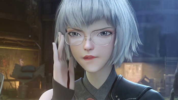 Fantasy girl with silver hair and glasses