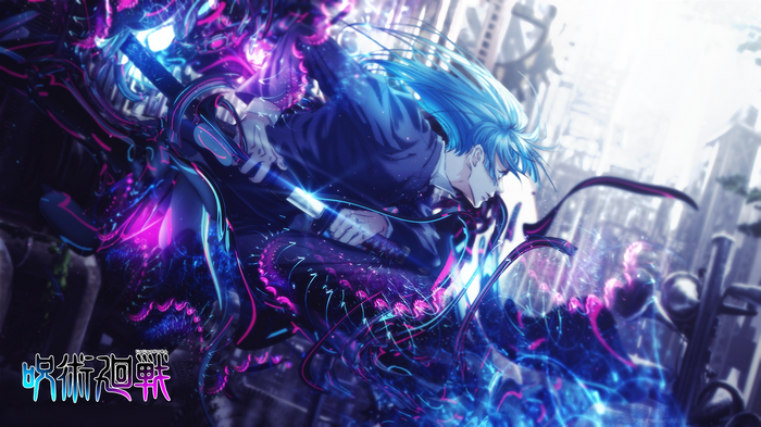Kasumi Miwa from Jujutsu Kaisen with blue hair and sword