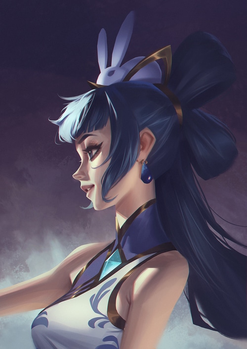Lux with blue hair and bunny ears
