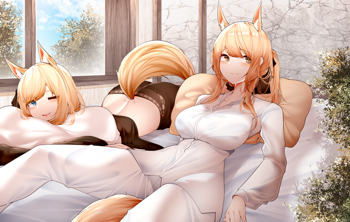 4K Whislash and Blemishine Arknights Fox Girls