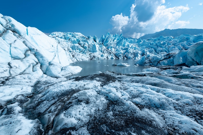 Matanuska Glacier with a lake and mountains