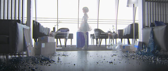 Reoen and luggage in a messy room