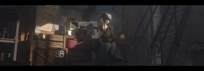 4K anime girl in a cluttered room