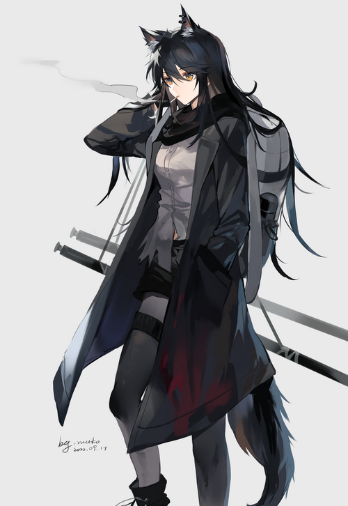 Texas from Arknights smoking a cigarette