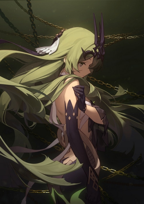 Honkai Impact 3rd EGO_TDC48 anime girl with green hair and chains