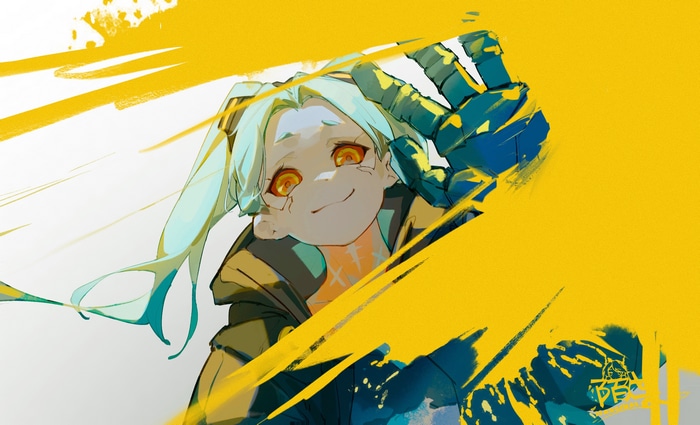 Rebecca from Cyberpunk: Edgerunners with yellow paint splash