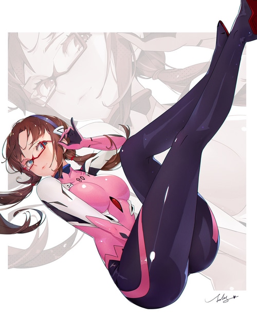 Makinami Mari Illustrious in a pink bodysuit