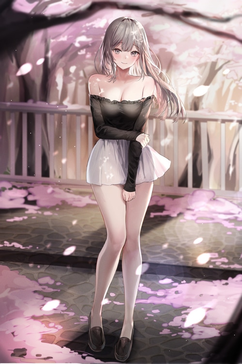 Girl in black off-shoulder top and miniskirt