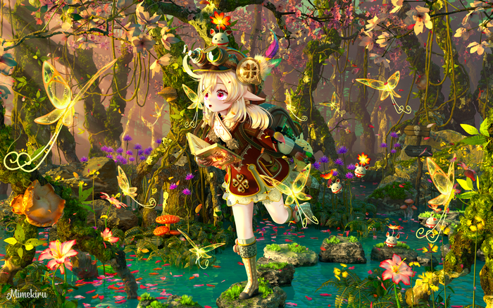 Klee in a magical forest with butterflies