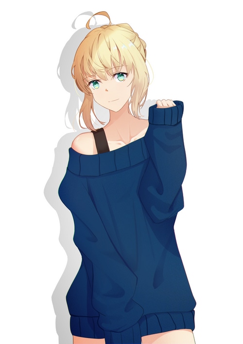 Artoria Pendragon in a blue sweater