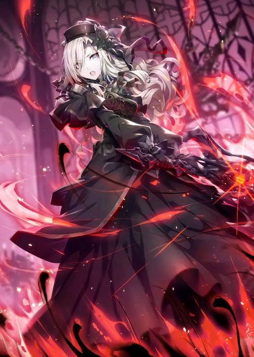 Anime girl in gothic dress with red energy