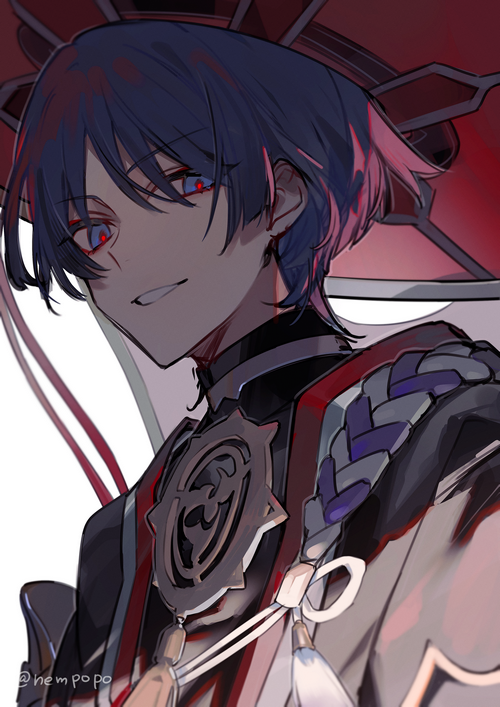 Scaramouche from Genshin Impact with red eyes