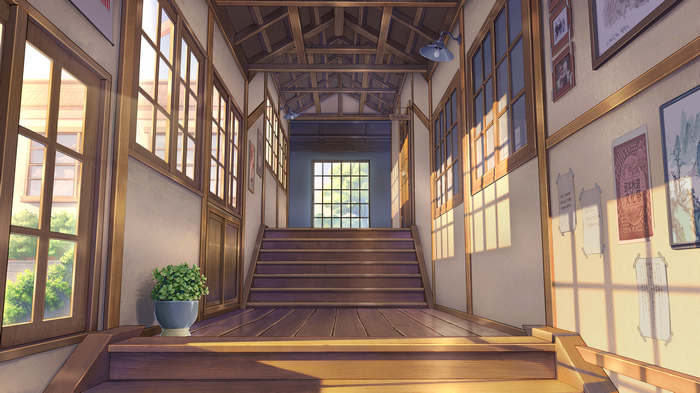 Hallway with stairs and windows