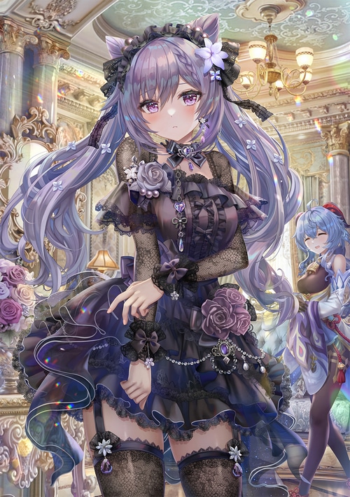Keqing and Ganyu from Genshin Impact in Gothic Lolita Outfits