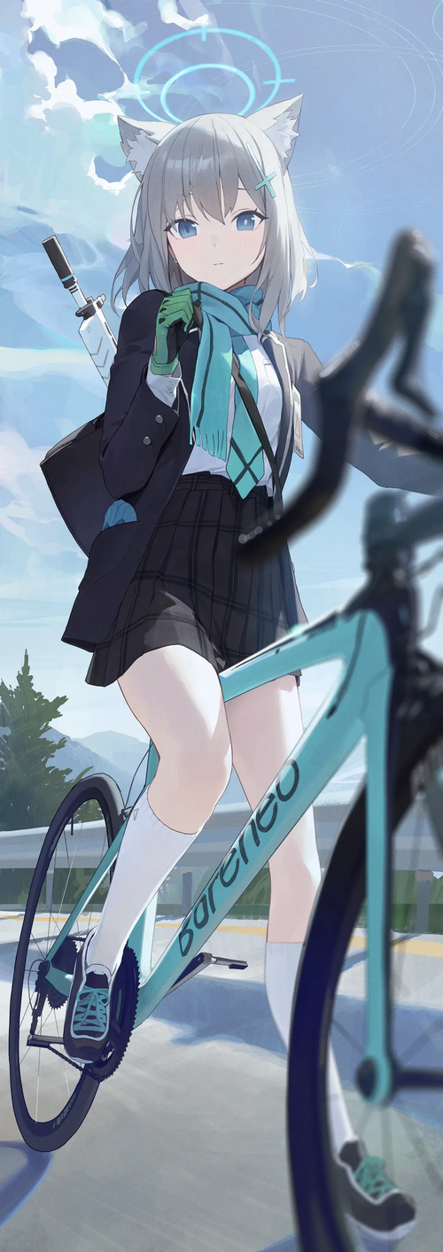 Shiroko from Blue Archive riding a bicycle
