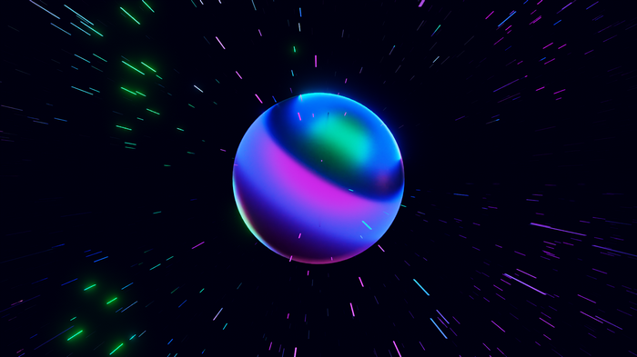 Abstract sphere with neon streaks in space