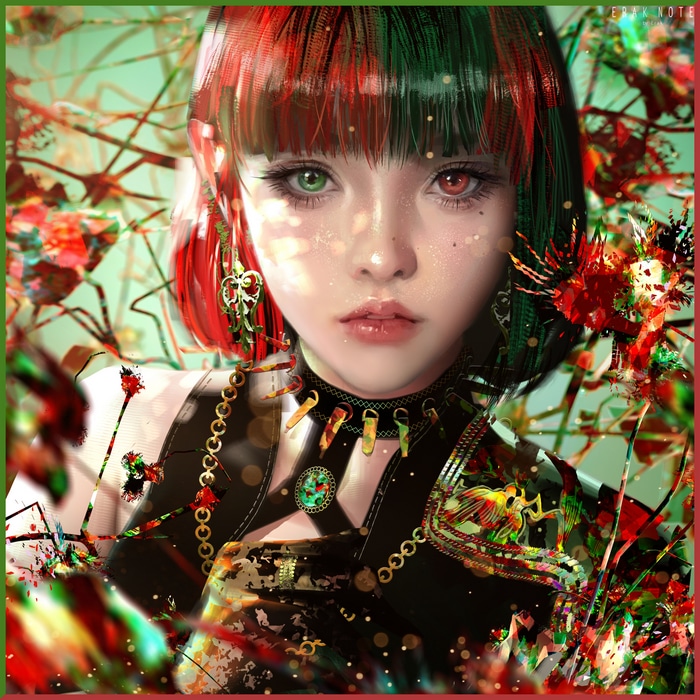 Fantasy girl with heterochromia and jewels