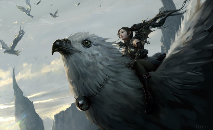 4K Fantasy Art of Woman Riding an Eagle