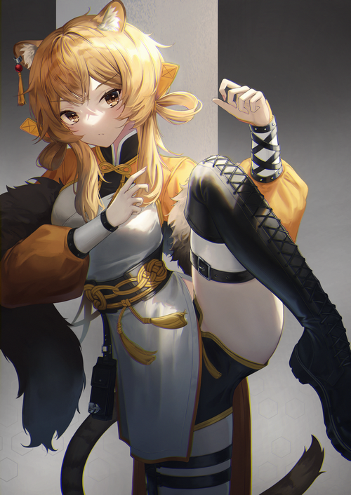 Arknights anime girl with tiger ears and tail