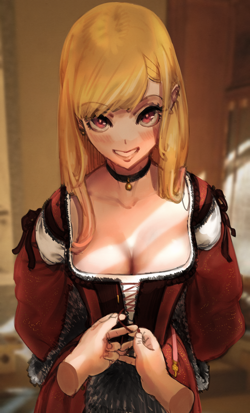 Kitagawa Marin in a red dress