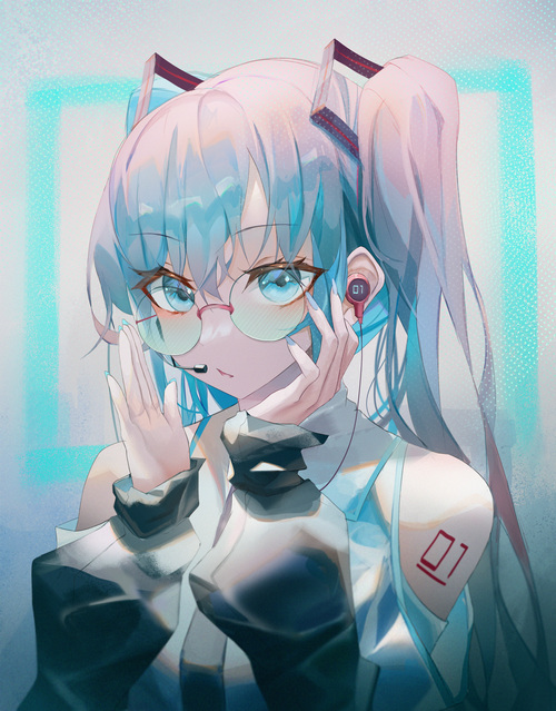 Hatsune Miku wearing glasses and headphones