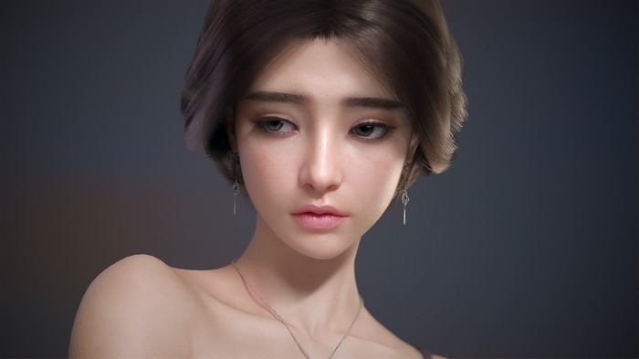 4K Asian woman with short brown hair