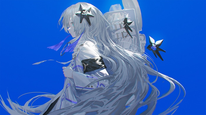 SEKAI Character with White Hair and Blue Background