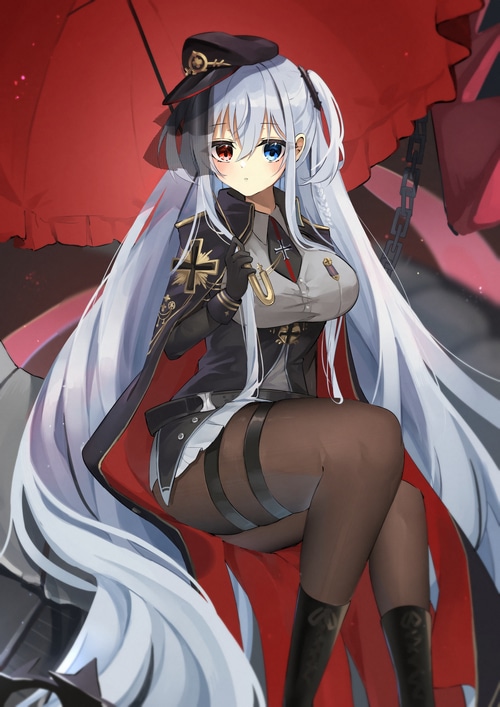 Elbing from Azur Lane with a red umbrella