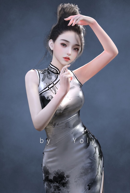 Yoly in a floral cheongsam
