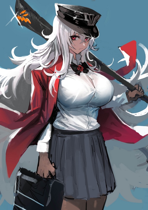 Graf Zeppelin with red eyes and a hat