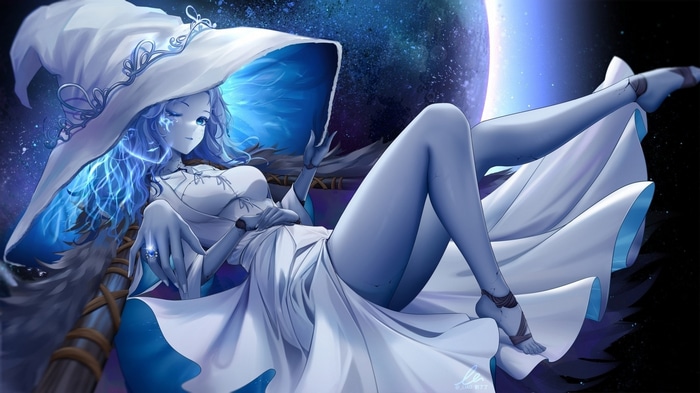 Ranni from Elden Ring with blue skin and hair