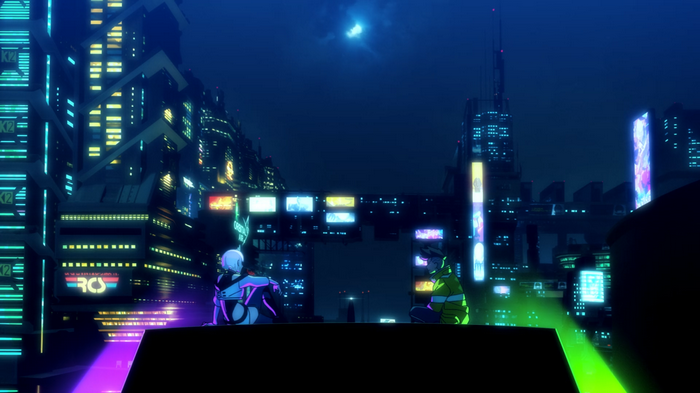 Cyberpunk: Edgerunners characters in a neon city at night