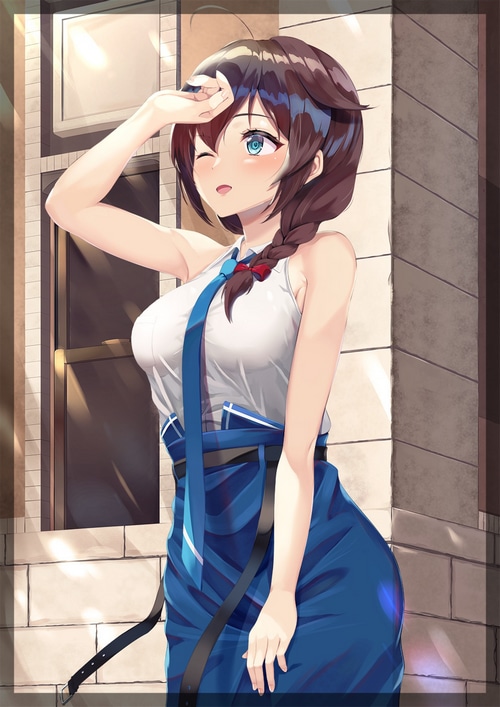 Shigure from Kantai Collection in a blue skirt