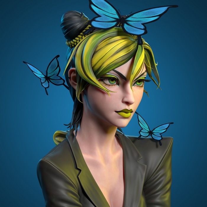 Jolyne Cujoh with blue butterflies
