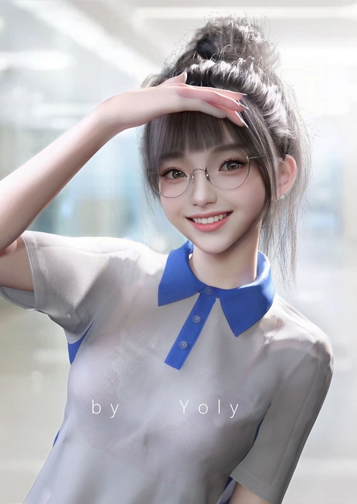 Asian schoolgirl with glasses by Yoly