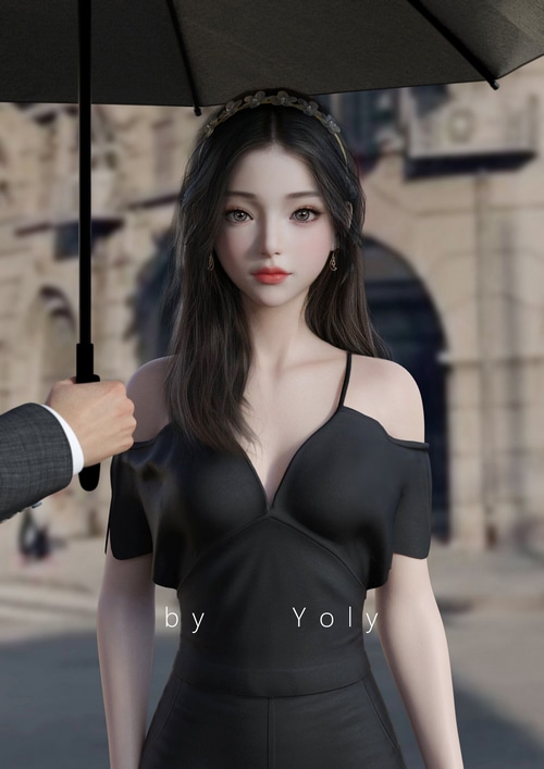 Digital art of a woman holding an umbrella