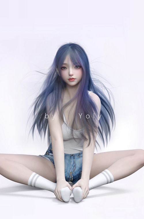 Asian woman Yoly sitting on the floor