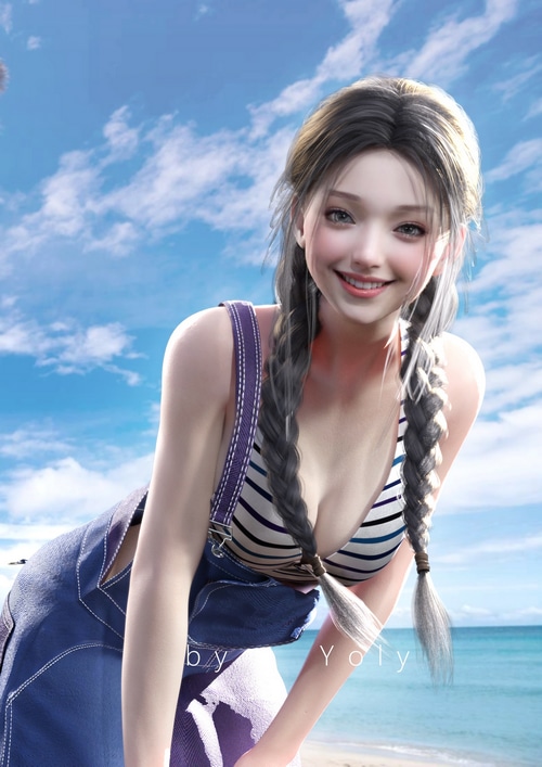 Woman with braids on the beach