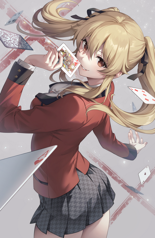 Saotome Meari from Kakegurui holding cards