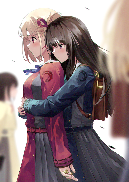 anime, two women, ammunition, Nishikigi Chisato, Inoue Takina, hugging ...