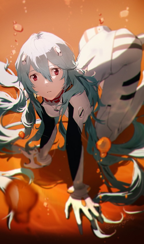 Rei Ayanami in a white bodysuit from Evangelion