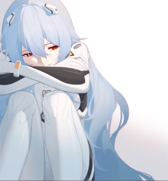 Rei Ayanami in a white bodysuit