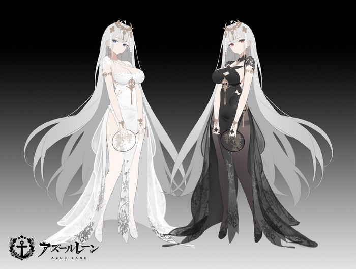 Azur Lane Emden twins in white and black dresses